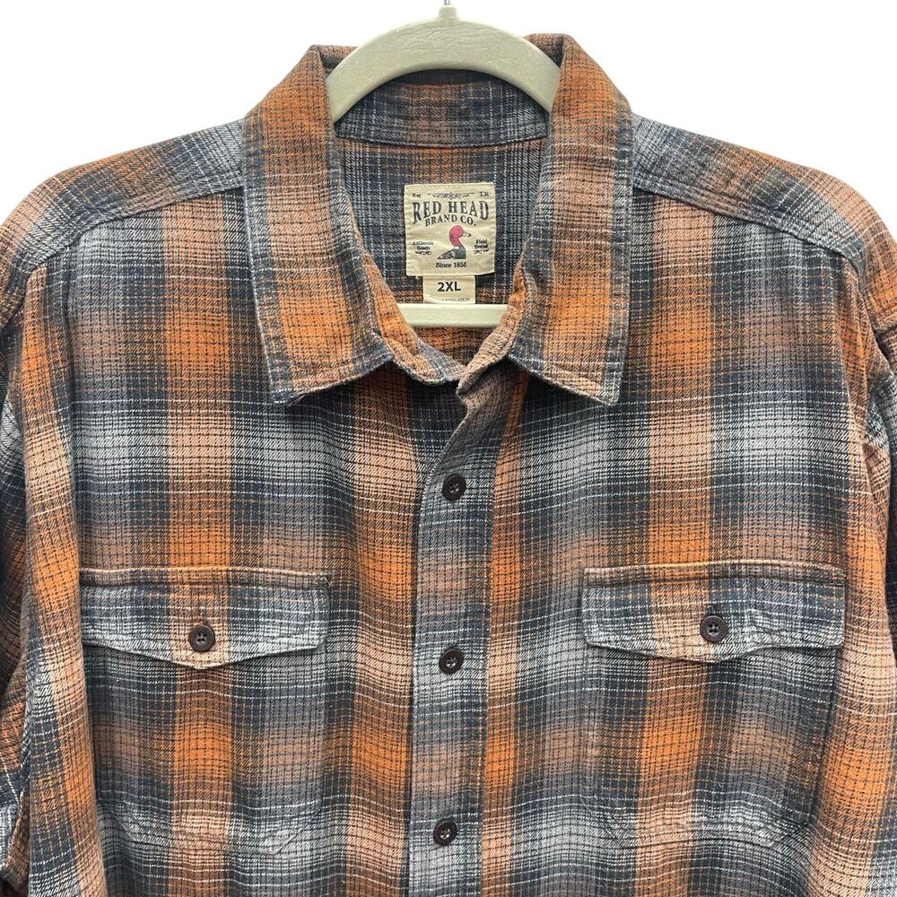 Red Head Men’s Orange & Gray Long Sleeve Flannel Shirt Size 2XL - Picture 2 of 9